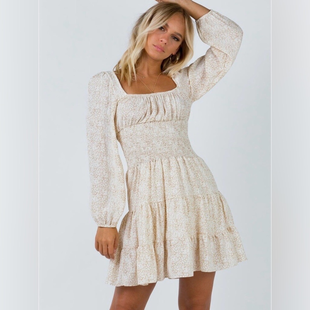 Floral Yellow Long Sleeve Mini Dress